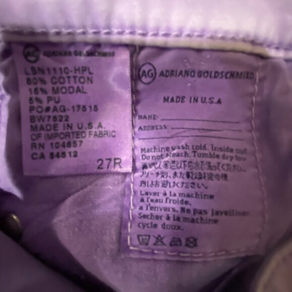 AG Adriano Goldschmied Stilt Cigarette Jeans 27R | Lavender Purple | Made in USA - Picture 7 of 7